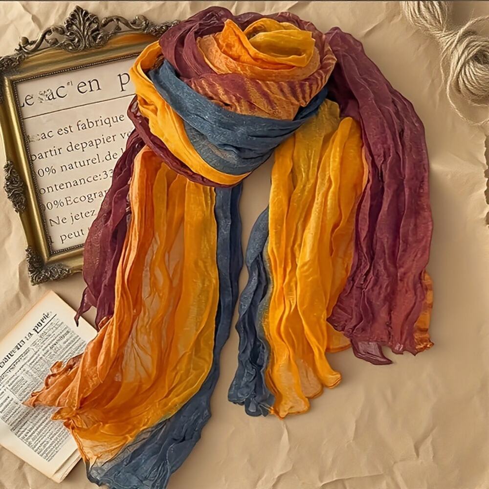 Scarf Boho Gradient Orange Womens Soft Fabric Natural Shawl Wrinkles Retro Earth